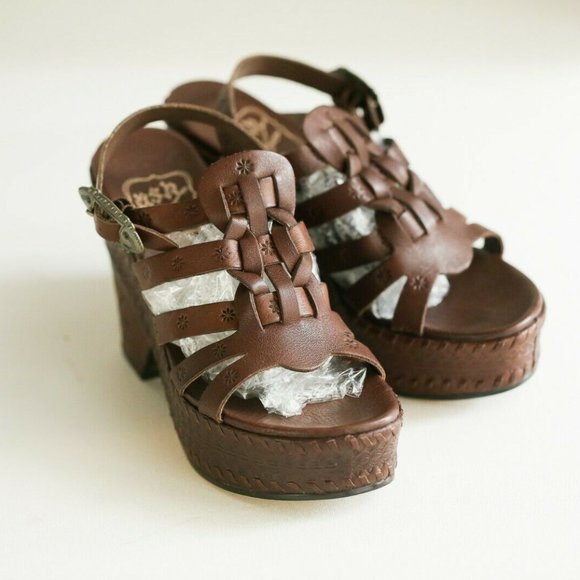 Ash Brown Wedge Sandals - Picture 4 of 12
